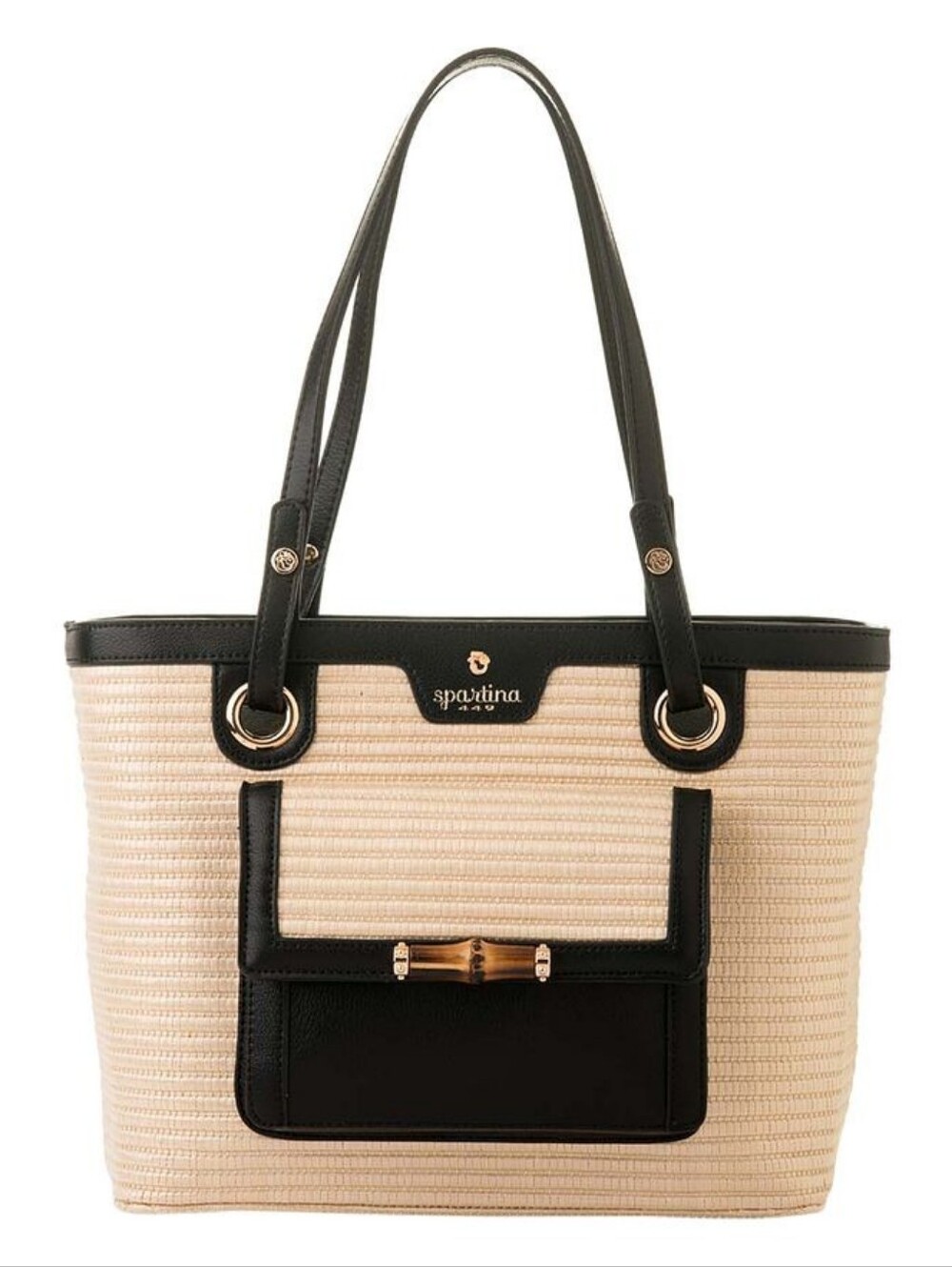 Spartina 449 Cream with Black Trim Leather Shoulder Tote Bag